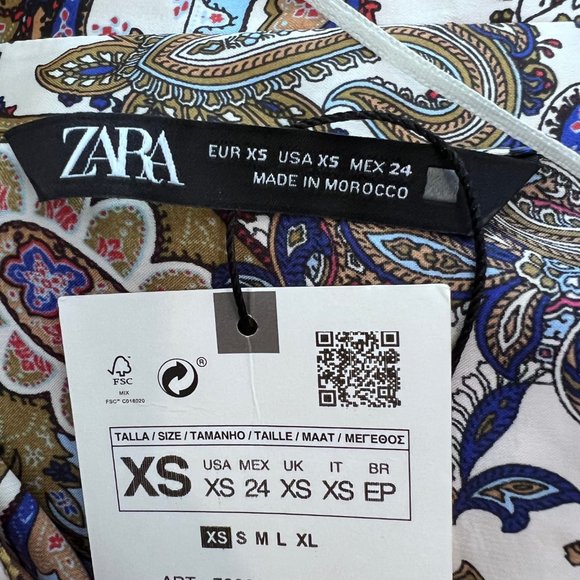 NEW! Zara Satin Kimono Style Paisley Pattern Tunic Mini Dress, Belted Oversized - Picture 12 of 15